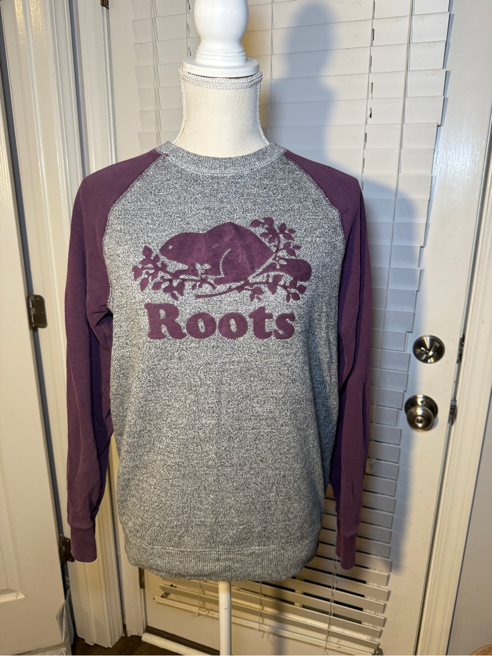 Roots Grey Sweatshirt with Purple Raglan Sleeve Detail Velvet